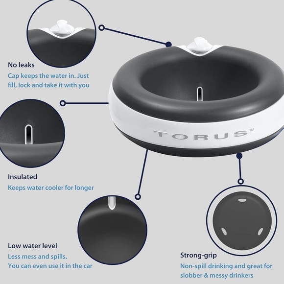 TORUS Filtered 2L/68oz Portable Gravity Dog Water Bowl + 5 new unused filters - Picture 3 of 12